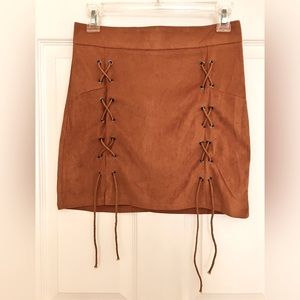NWOT Mr. KK Brown Faux Suede Skirt